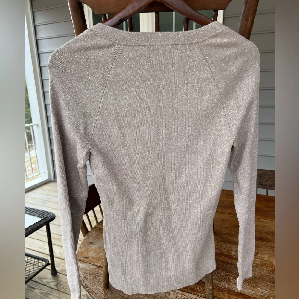 White House Black Market (WHBM) tan with gold shimmer sweater Square Neck Small